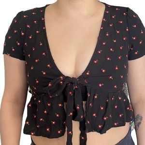 J. Galt Womens Top Sz Small Blouse Cropped Floral Boho Y2K Festival Cottagecore